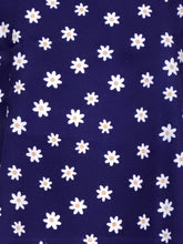 Navy Blue Floral Print Sleeveless Dress