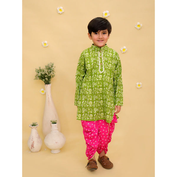 Boys Bandhni Printed Regular Pure Cotton Kurta with Dhoti Pants