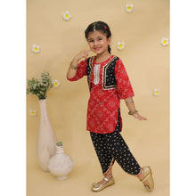 Girls Bandhani Printed Regular Gotta Patti Pure Cotton Kurta with Dhoti Pants