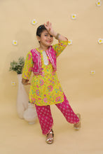 Girls Floral Printed Round Neck Pure Cotton Kurta With Dhoti Pant & Waistcoat