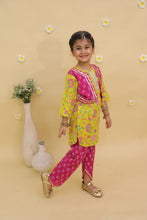 Girls Floral Printed Round Neck Pure Cotton Kurta With Dhoti Pant & Waistcoat