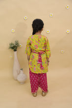 Girls Floral Printed Round Neck Pure Cotton Kurta With Dhoti Pant & Waistcoat