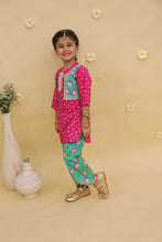 Girls Floral Printed Round Neck Pure Cotton Kurta With Dhoti Pant & Waistcoat