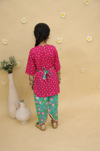 Girls Floral Printed Round Neck Pure Cotton Kurta With Dhoti Pant & Waistcoat