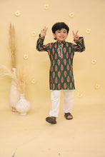 Boys Ikat Printed Mandarin Collar Regular Pure Cotton Kurta with Pyjamas