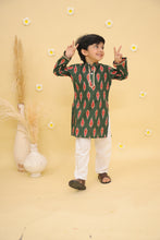 Boys Ikat Printed Mandarin Collar Regular Pure Cotton Kurta with Pyjamas