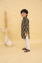 Boys Ikat Printed Mandarin Collar Regular Pure Cotton Kurta with Pyjamas