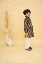 Boys Ikat Printed Mandarin Collar Regular Pure Cotton Kurta with Pyjamas