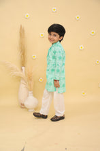 Boys Floral Printed Full Sleeve Pure Cotton Kurta with Pyjamas