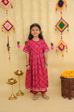 Girls Bandhani Printed Pure Cotton Anarkali Kurti with Sharara