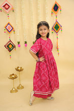 Girls Bandhani Printed Pure Cotton Anarkali Kurti with Sharara