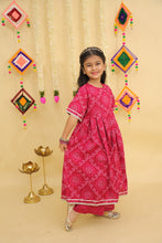 Girls Bandhani Printed Pure Cotton Anarkali Kurti with Sharara