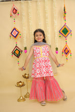 Girls Printed Angrakha Gotta Patti Pure Cotton Kurti with Sharara & With Dupatta