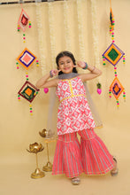 Girls Printed Angrakha Gotta Patti Pure Cotton Kurti with Sharara & With Dupatta