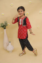 Girls Bandhani Printed Regular Gotta Patti Pure Cotton Kurta with Dhoti Pants