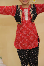 Girls Bandhani Printed Regular Gotta Patti Pure Cotton Kurta with Dhoti Pants