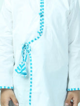 Blue pure cotton white kurta and dhoti with leheriya print