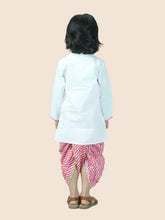 Blue pure cotton white kurta and dhoti with leheriya print