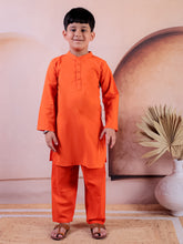 Orange Pure Cotton Printed Kurta Pyjama With Jacket