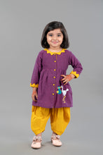 Purple Pure cotton full sleeve embroidered dress with dhoti