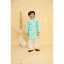 Boys Floral Printed Full Sleeve Pure Cotton Kurta with Pyjamas