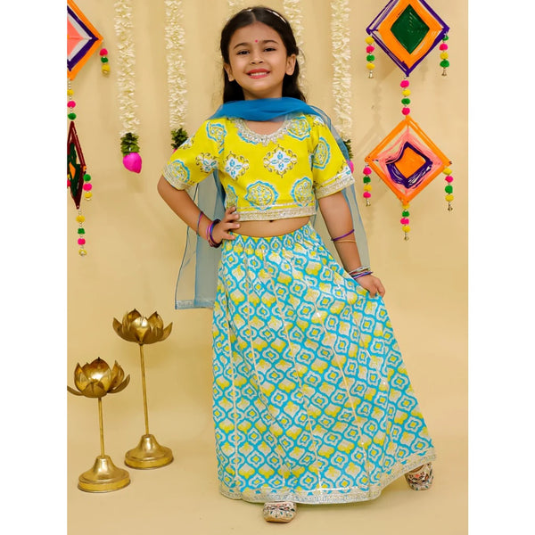 Girls Printed Ready To Wear Cotton Lehenga & Blouse With Dupatta