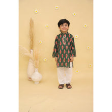 Boys Printed Mandarin Collar Regular Pure Cotton Kurta with Pyjamas