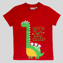 Red Cotton Dinosaur Printed T-Shirt