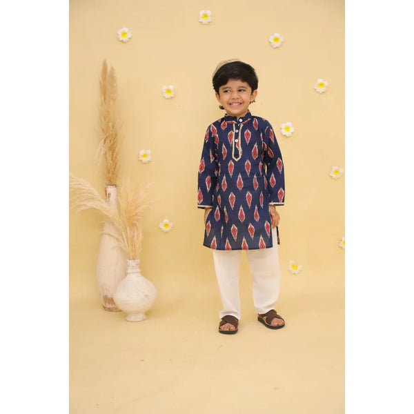 Boys Printed Pure Cotton Straight Kurta with Pyjamas