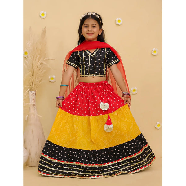 Girls Printed Ready To Wear Cotton Lehenga Blouse & Dupatta With Dandiya